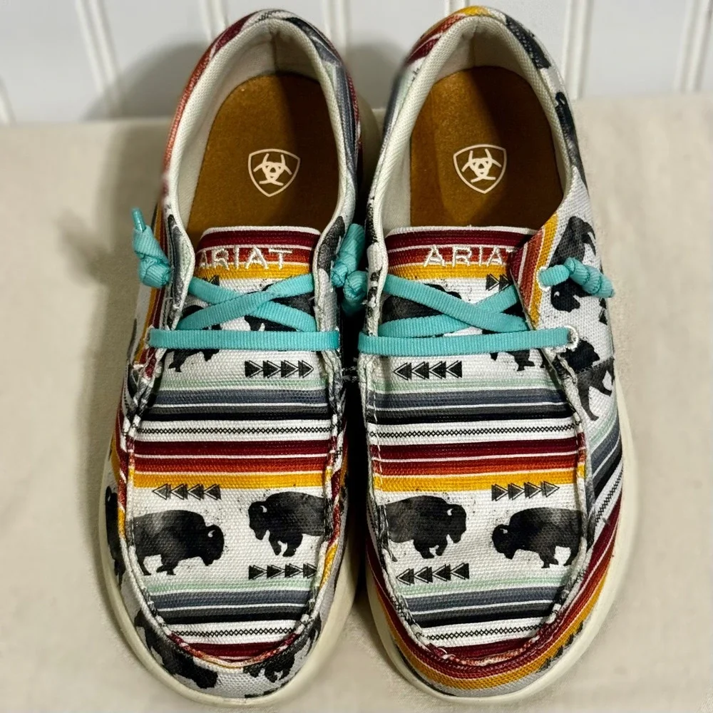 Ariat Womens 6.5B Slip On Shoes Bison Serape Stripe Western Loafers